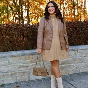 Abercrombie & Fitch Tan Dress with Brown Blazer